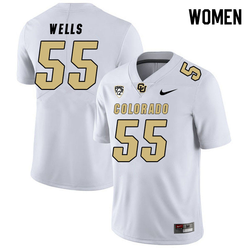 Women #55 Van Wells Colorado Buffaloes College Football Jerseys Stitched Sale-White - Click Image to Close